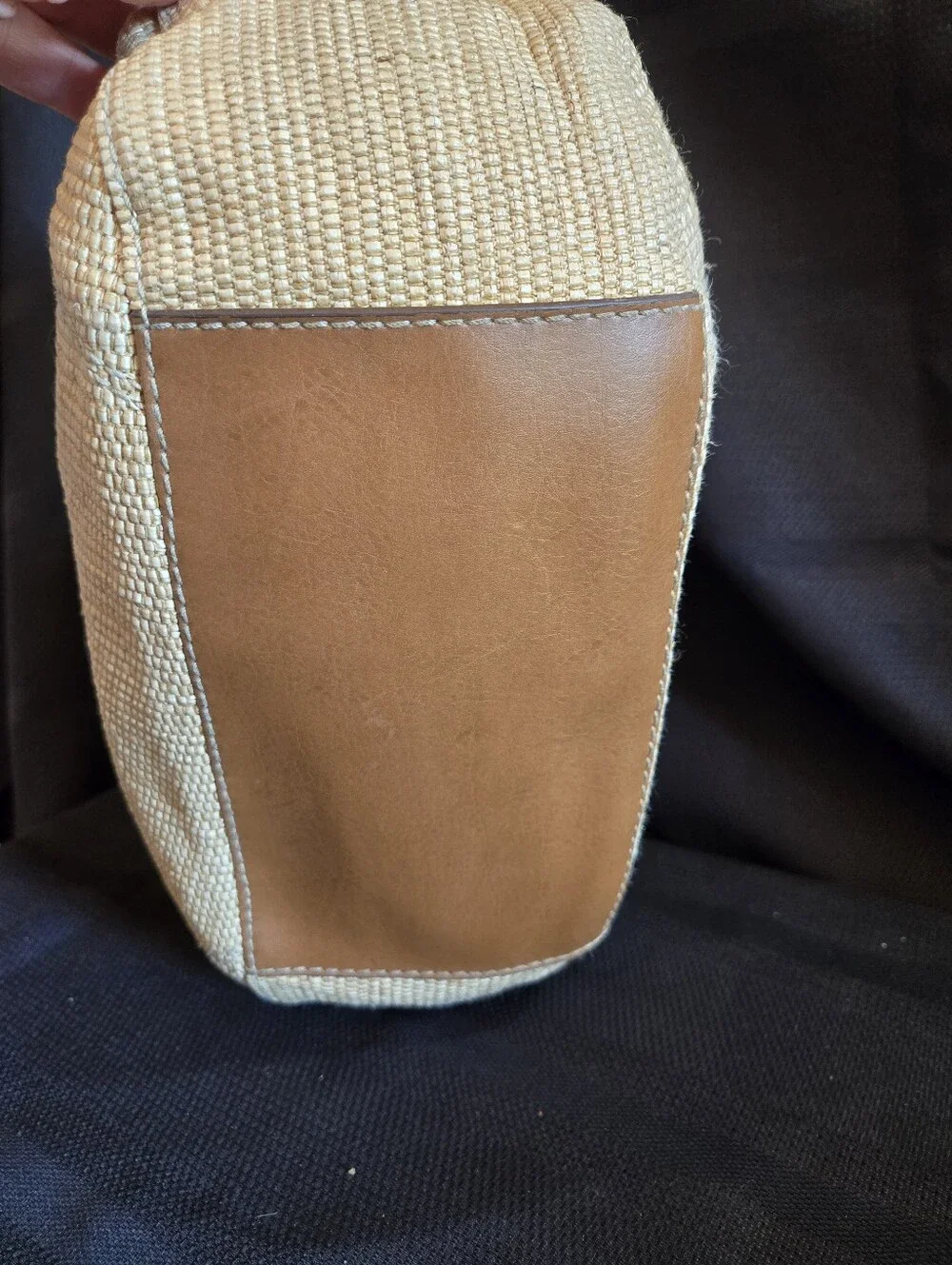 Fossil Woven Straw Tote with Brown Leather Handles NWOT